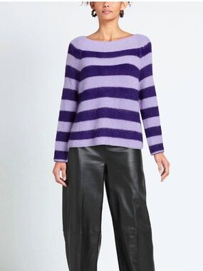Striped Lavender and Deep Purple Boatneck Sweater